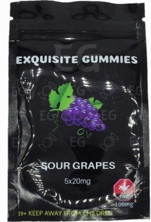 Exquisite Gummies – Sour Grape 100mg THC $12.00