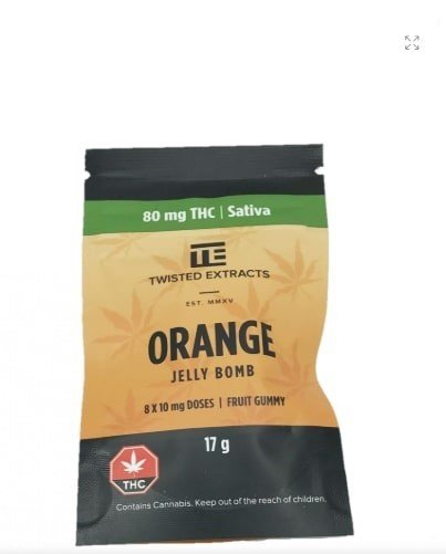 TWISTED EXTRACTS – ORANGE JELLY BOMB- 40MG THC & 40MG CBD SATIVA $15.00