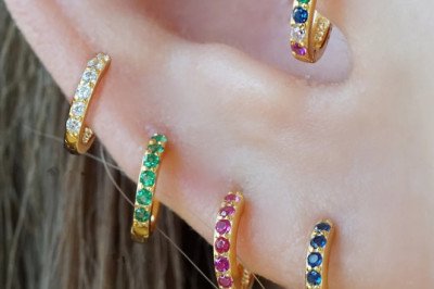 Ruby cz Cartilage hoop, Huggie Hoop Earrings, Helix Hoop