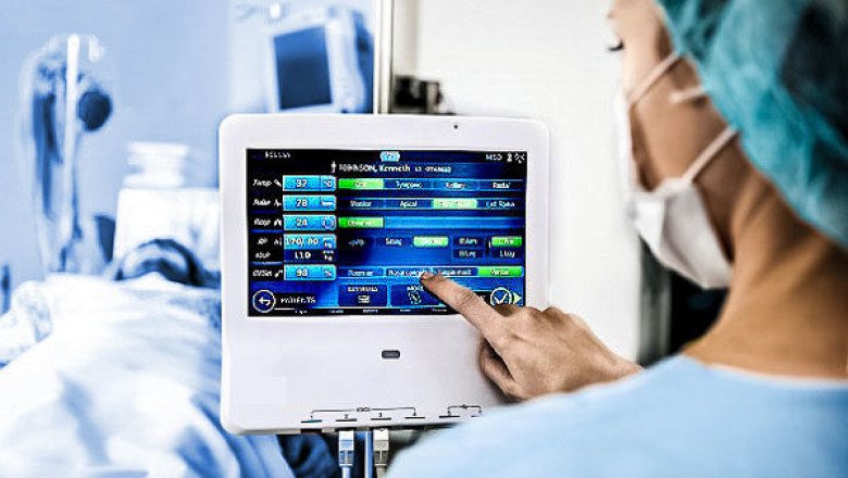 Heart rate, oxygen saturation level, and blood pressure are monitored by anesthesia monitoring devices